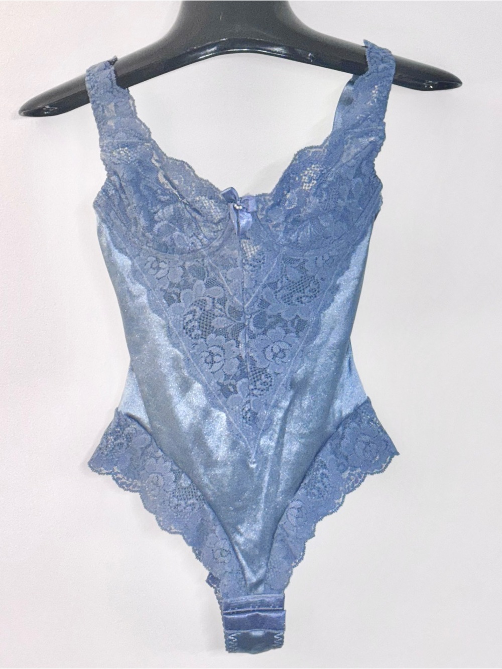 Vicenza Brasil - Vintage Periwinkle Blue Lace-Trim Satin Snap Crotch Bodysuit